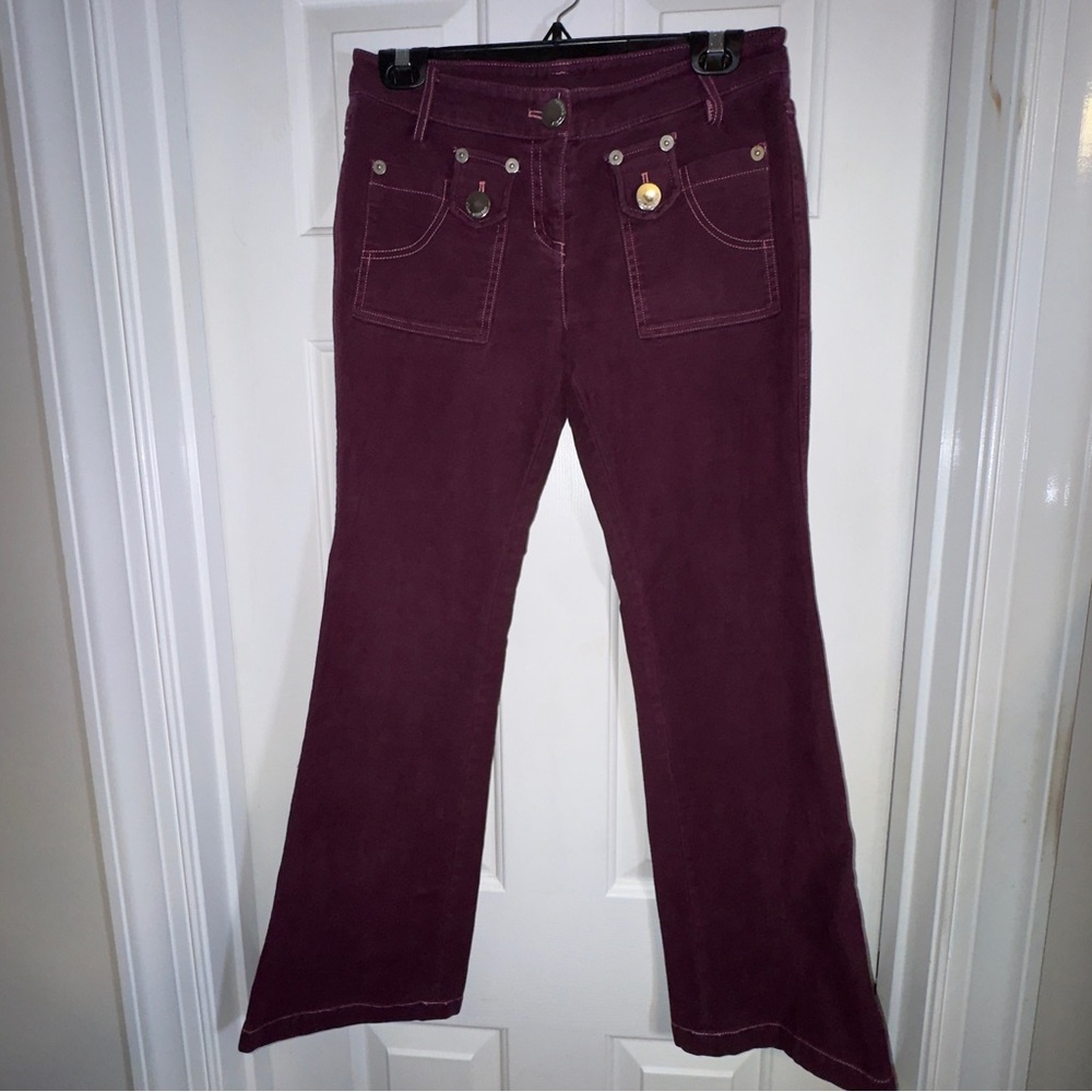 Etam Weekend Burgundy Cotton Velvet like Flare pants. Size 30/30. Hippie.